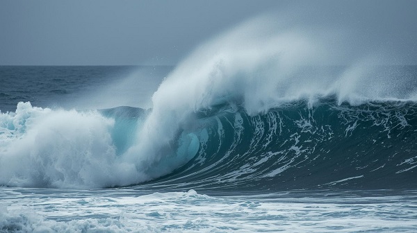 imagen de una ola gigante en alta mar generada con IA