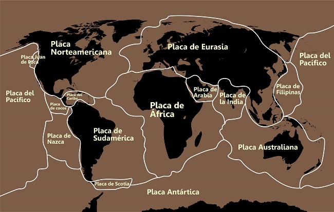 Imagen de las diferentes placas tectónicas que existen